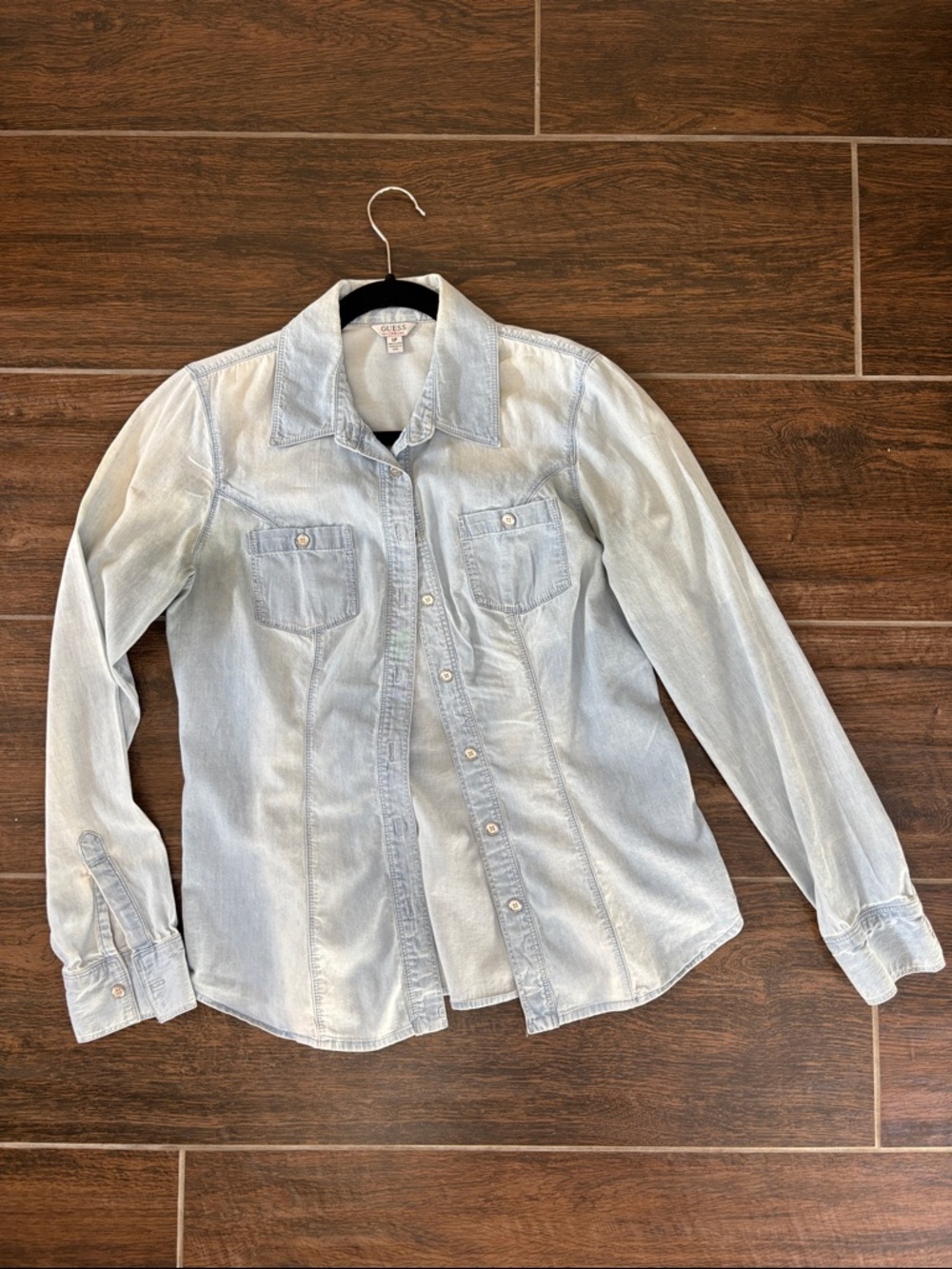 Guess Light Blue Denim Button-Up Shirt size S